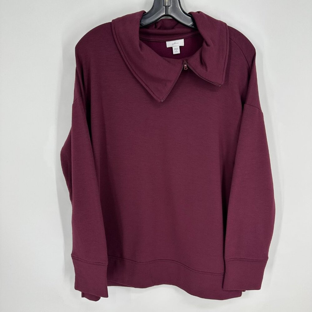 3/$25 J Jill Fit Split Cowl Neck Pullover Top SP Soft Knit Long Sleeve Maroon